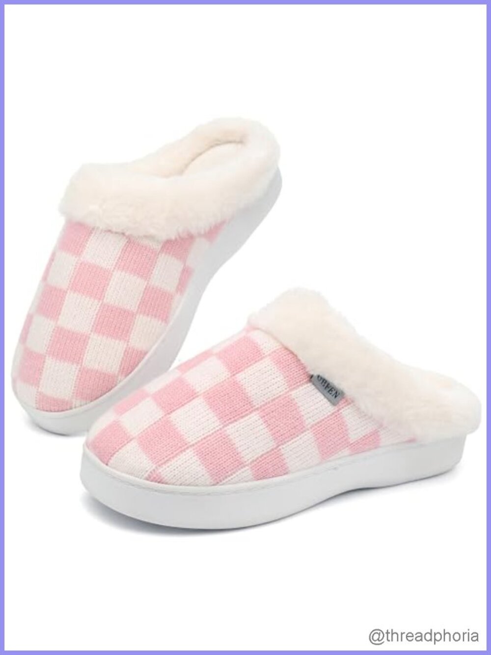UBFEN Memory Foam Slippers Plaid Faux Fur Lined Non-Slip Platform House Shoes